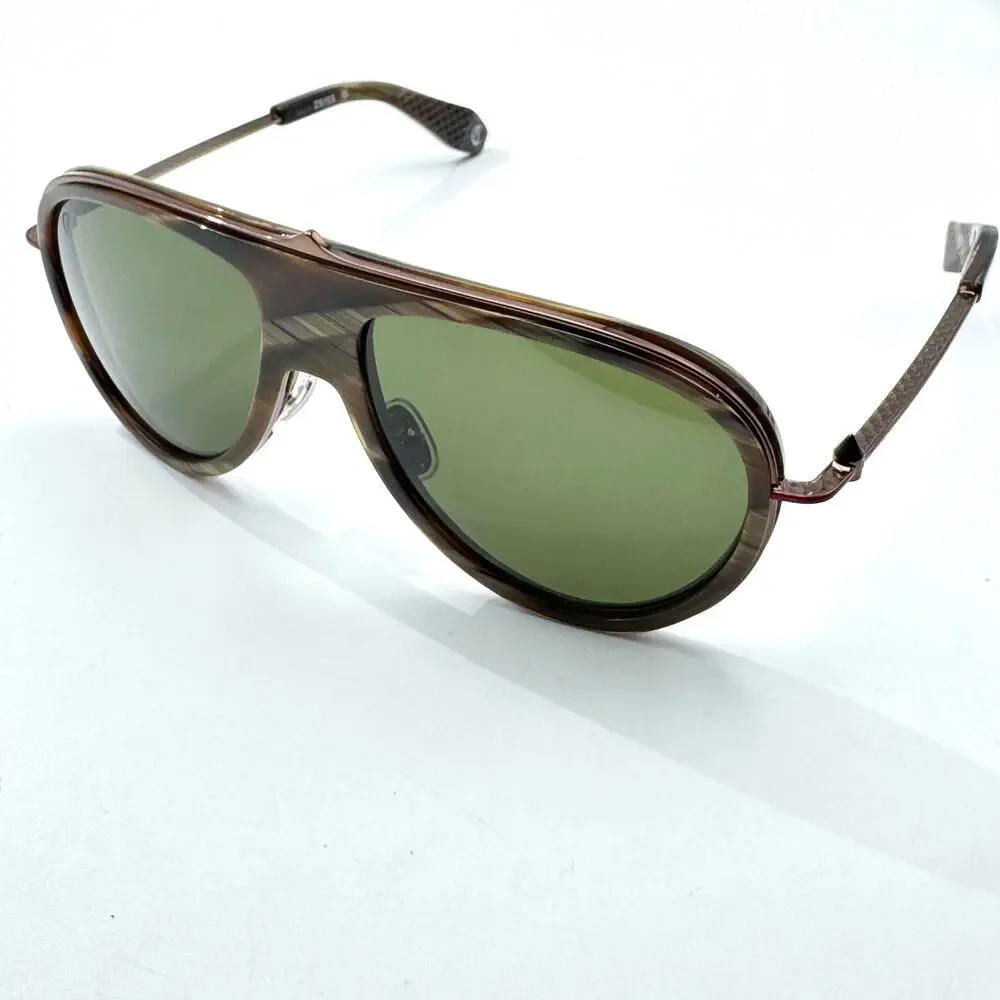 Louboutin Sunglasses Greggo LB0004 62N Brown Horn Aviator Frame Green Lens 61mm